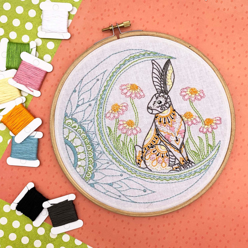 Celestial Hare Embroidery Kit Boxed With Hoop By Cinnamon Stitching
