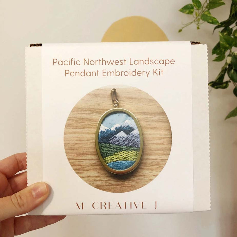 Pnw Mountain Landscape Oval Pin- Diy Beginner Embroidery Craft Kit- By MCreativeJ