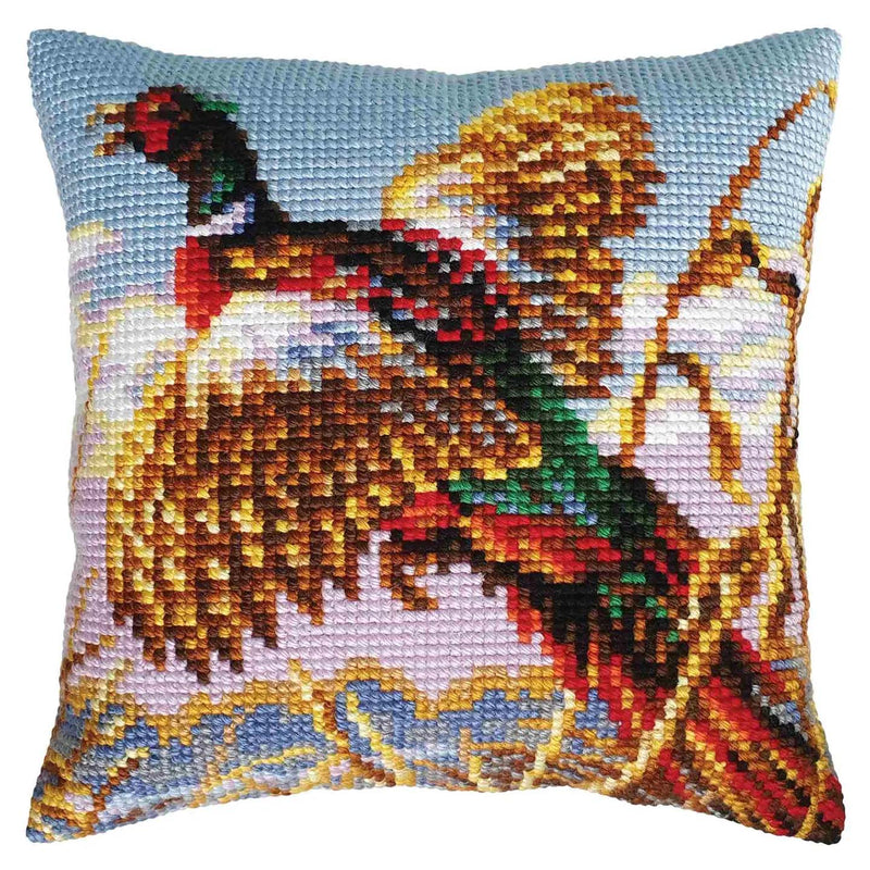 Needlepoint Pillow Kit Bird Pheasant - Needlepoint Stamped Needlepoint Kit 16x16"