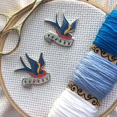 Crafty Swallow Enamel Needle Minder by Snarky Crafter Designs