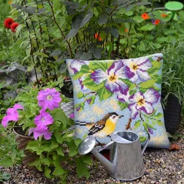 Needlepoint Pillow Kit Bird On A Branch - Needlepoint Stamped Needlepoint Kit 16x16"