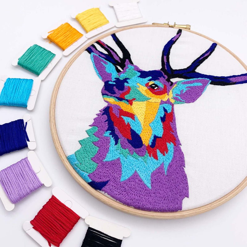 Stag's Head Embroidery Kit NO Hoop By Cinnamon Stitching