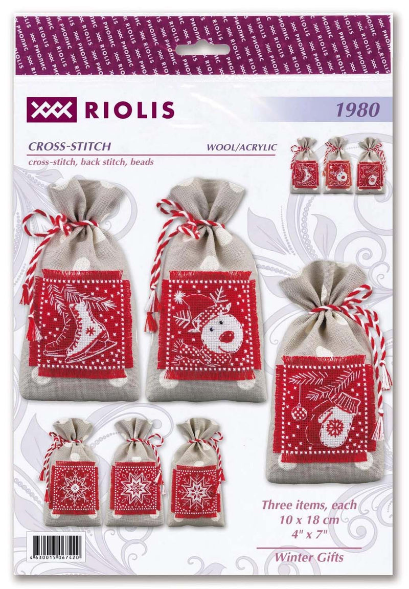 Christmas 2-Winter Gifts Bags by Riolis Counted Cross Stitch Kit