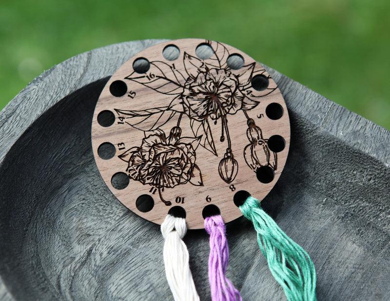 Walnut Wood Circle Compass Embroidery Floss Storage Holder From Sunrise Grove
