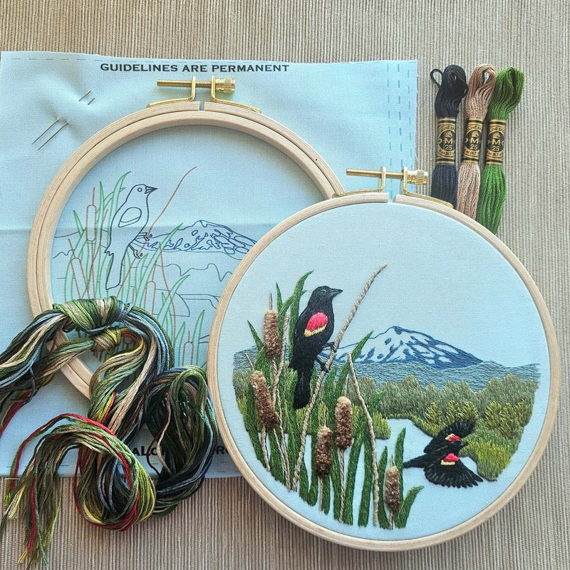Red-Winged Blackbirds Embroidery Kit Intermediate By Jessica Long Embroidery