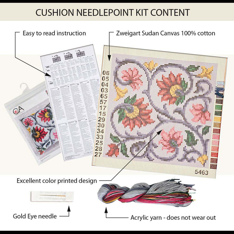 Needlepoint Pillow Kit Bird Colorful Birds - Needlepoint Stamped Needlepoint Kit 16x16"