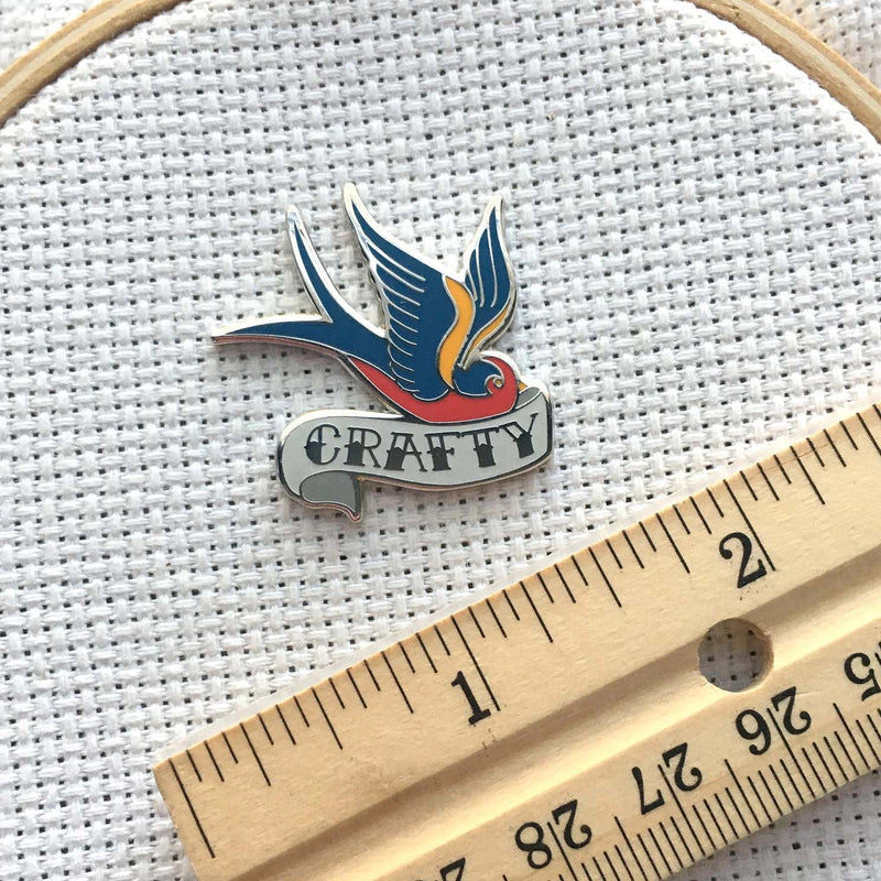 Crafty Swallow Enamel Needle Minder by Snarky Crafter Designs