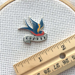 Crafty Swallow Enamel Needle Minder by Snarky Crafter Designs