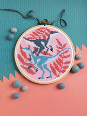 Velociraptors Cross Stitch Kit  Beginner Craft Kit From Hawthorn Handmade