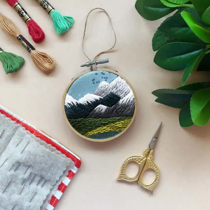 Landscape Craft Kit Pnw Mountain Landscape Ornament- Diy Beginner Embroidery Craft Kit Hand ...