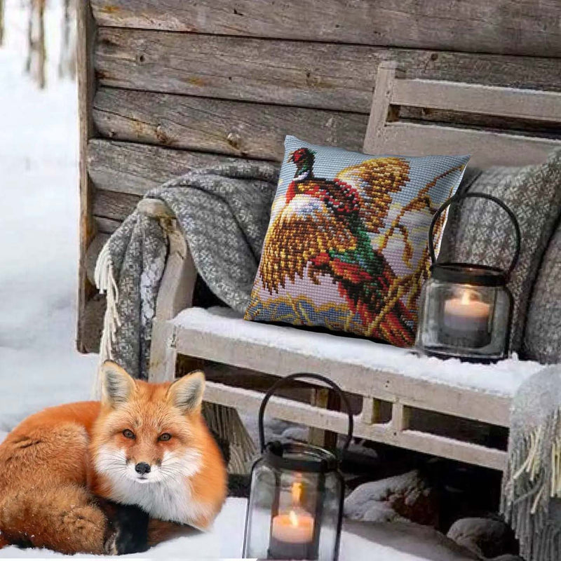 Needlepoint Pillow Kit Bird Pheasant - Needlepoint Stamped Needlepoint Kit 16x16"