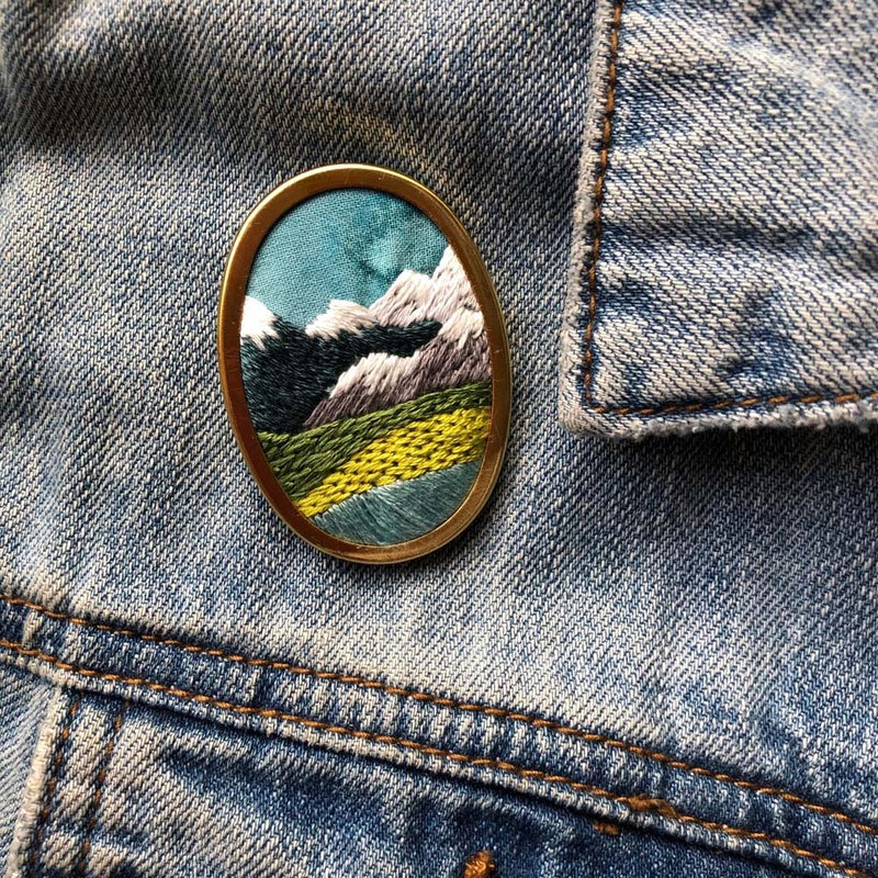 Pnw Mountain Landscape Oval Pin- Diy Beginner Embroidery Craft Kit- By MCreativeJ