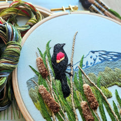 Red-Winged Blackbirds Embroidery Kit Intermediate By Jessica Long Embroidery