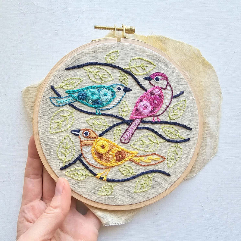 Colorful Birds of a Feather Hand Embroidery Kit By Jessica Long Embroidery
