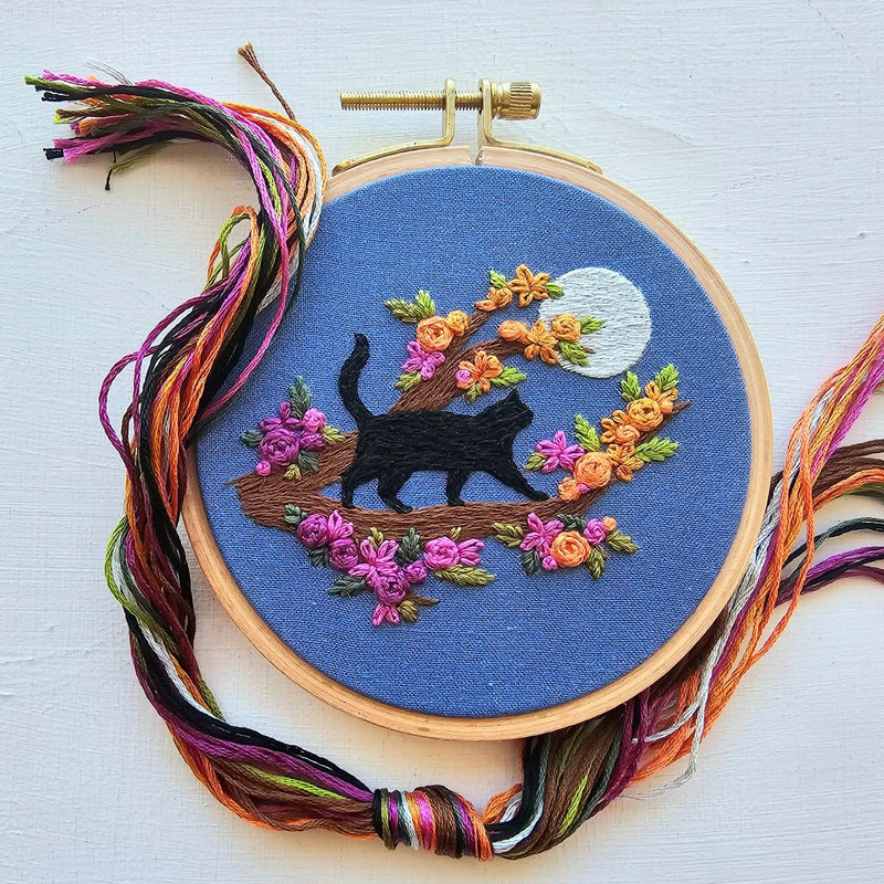 Mini Black Cat & Full Moon Embroidery Kit from Jessica Long Embroidery