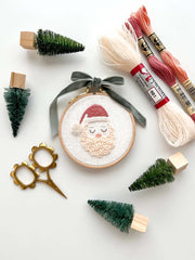 Santa Embroidery Kit, 3” Christmas Tree Ornament, Diy Craft- By Matryoshka Doll Shop Counted Cross Stitch Kit -  Great for a New Stitcher!