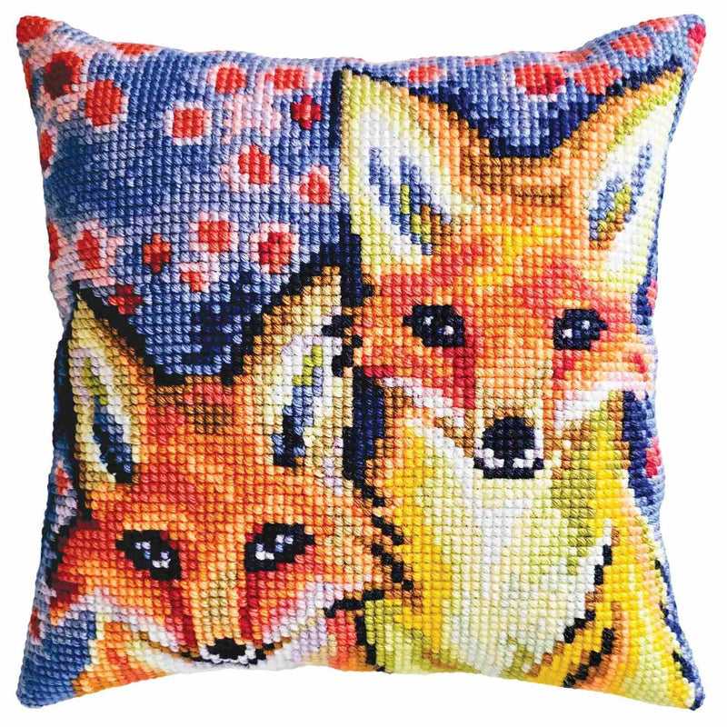 Needlepoint Pillow Kit Fox Cubs - Needlepoint Stamped Needlepoint Kit 16x16"