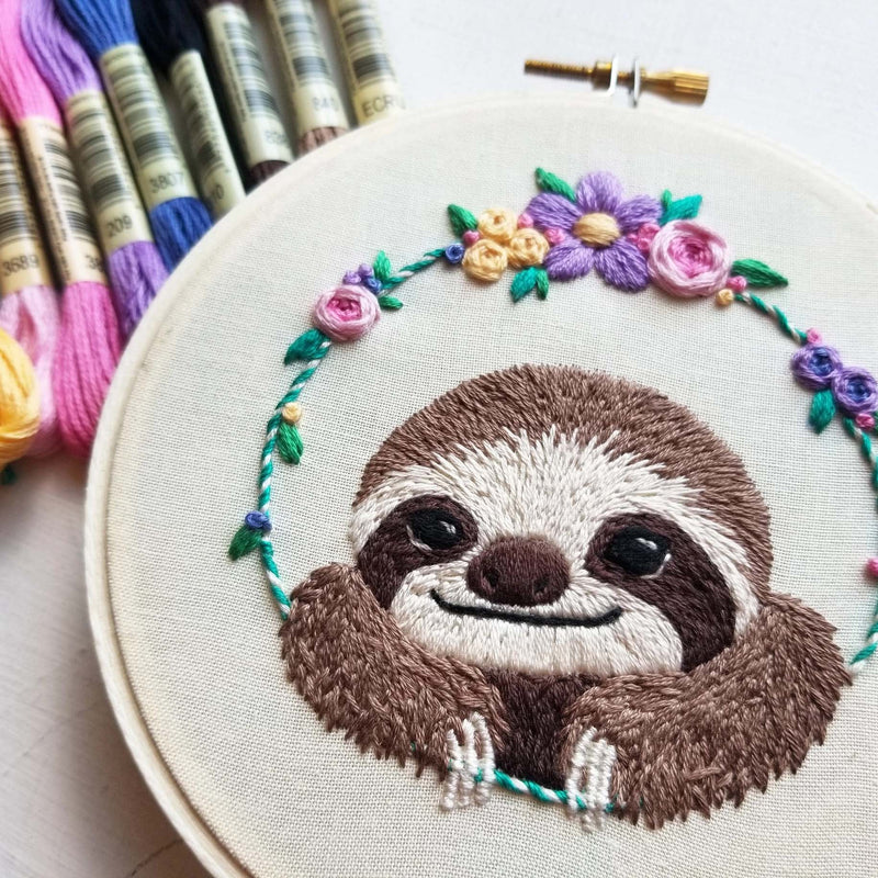 Smiling Sloth Embroidery Kit By Jessica Long Embroidery