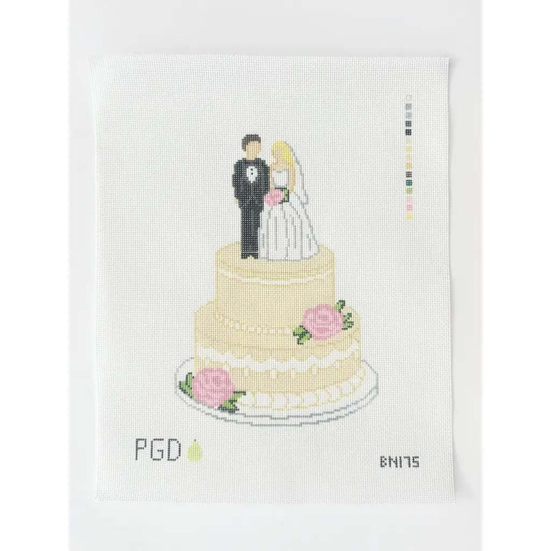 Wedding Cake Pink Roses Needlepoint Hand Painted Canvas 18 Mesh By Perrin Gentry Designs