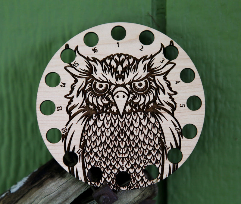 Round Cherry Wood Owl Embroidery Floss Storage Holder From Sunrise Grove