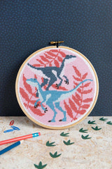 Velociraptors Cross Stitch Kit  Beginner Craft Kit From Hawthorn Handmade