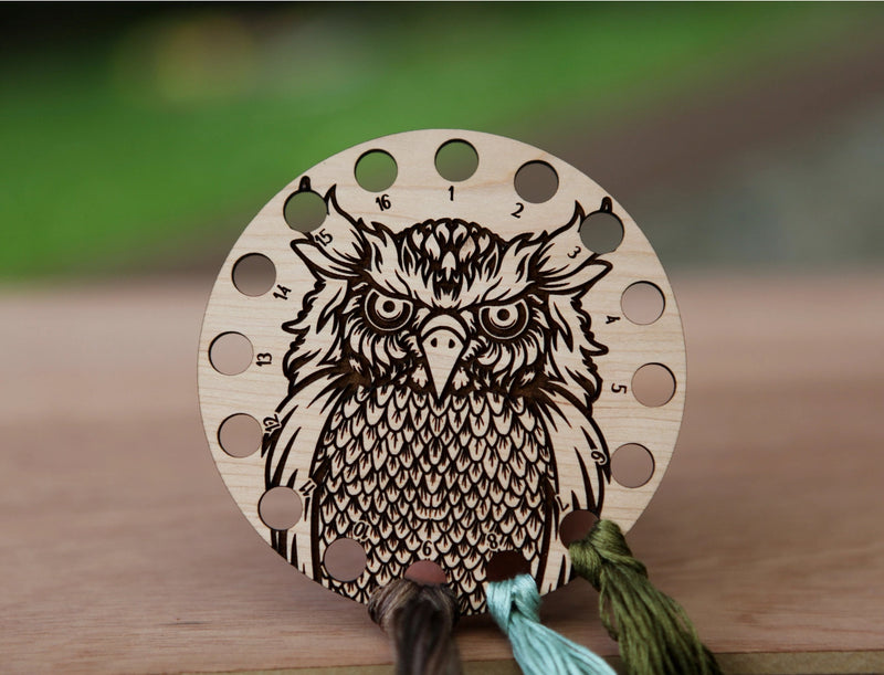 Round Cherry Wood Owl Embroidery Floss Storage Holder From Sunrise Grove
