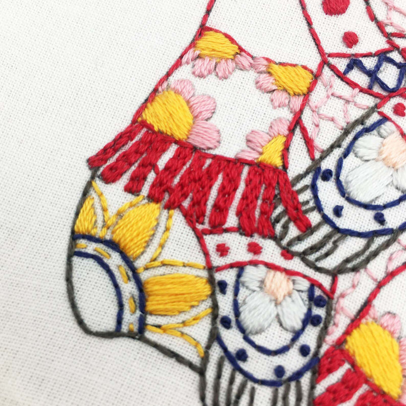 Christmas Cat Embroidery Fabric Embroidery Stamped  Fabric By Cinnamon Stitching