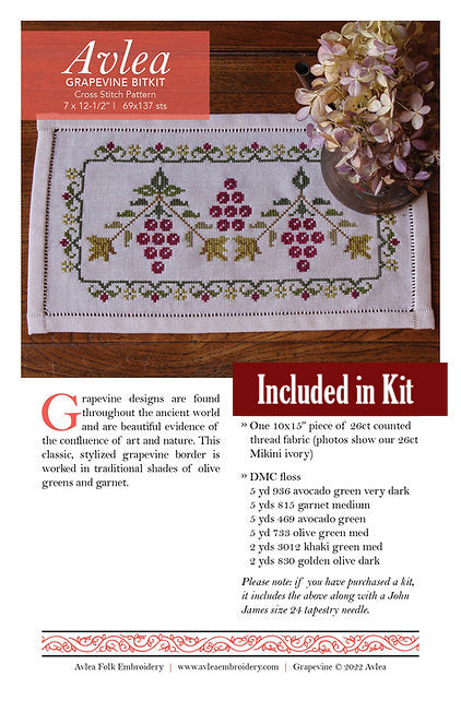 Grapevine by Avlea Folk Embroidery Counted Cross Stitch Kit