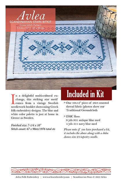 BitKit Scandinavian Stars by Avlea Folk Embroidery Counted Cross Stitch Kit