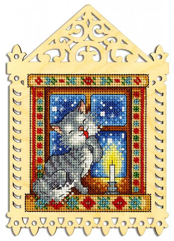 Kitty on a Winter Evening  Counted Cross Stitch Kit on Plywood from MP Studia